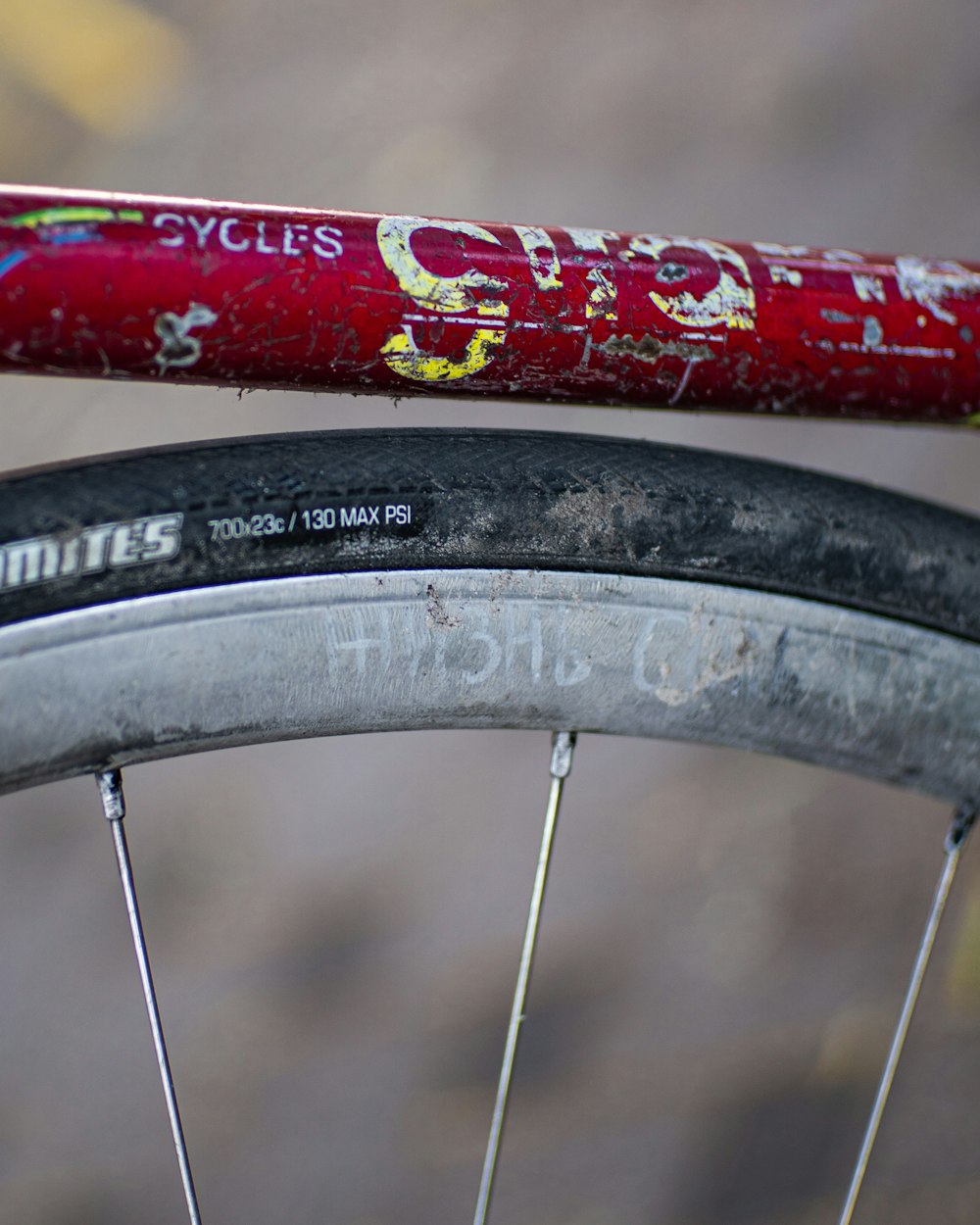 red bicycle wheel with tire