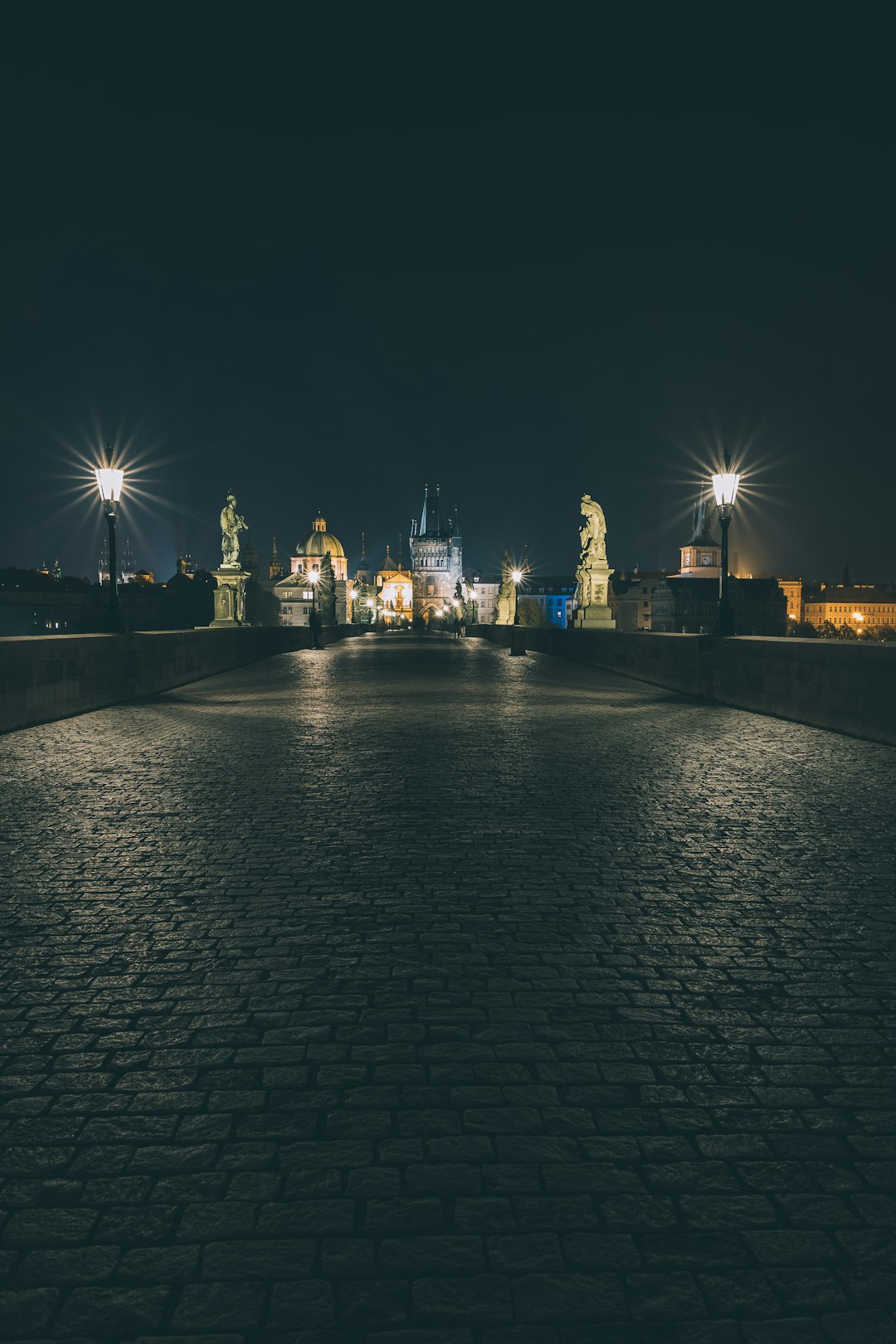 people walking on sidewalk near body of water during night time