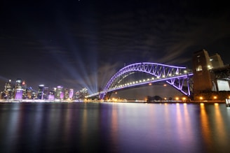 white bridge over body of water during night time