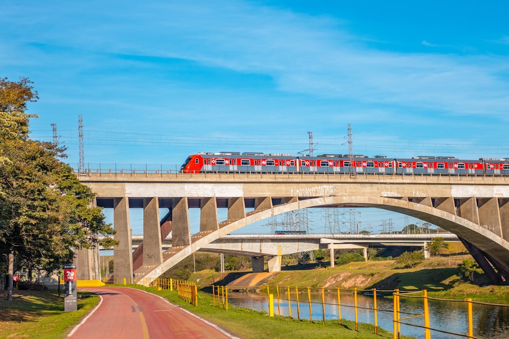 red car on gray concrete bridge under blue sky during daytime