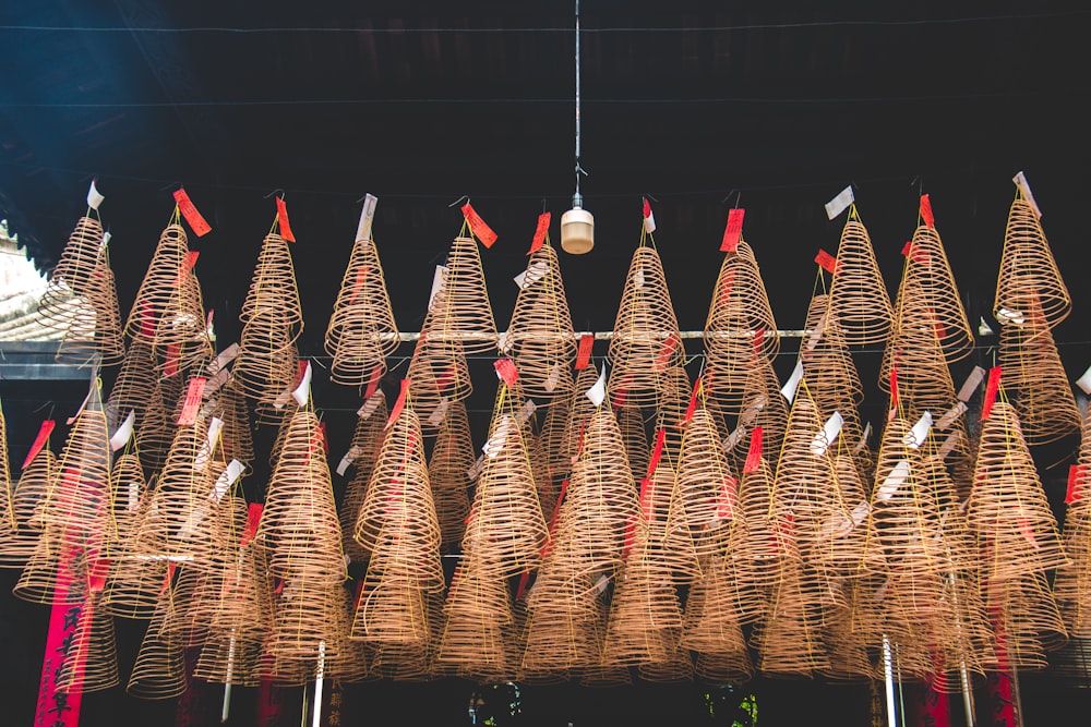 brown and red wicker basket