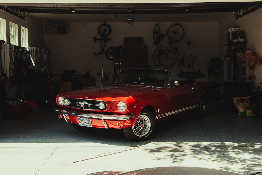 red convertible car in garage