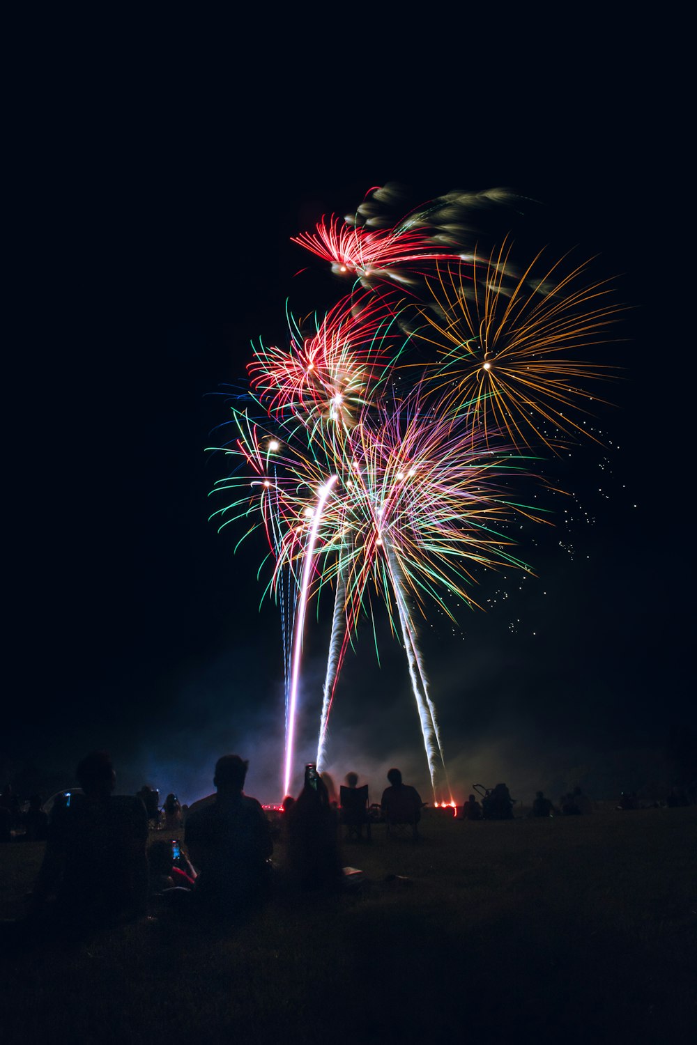 people watching fireworks display during nighttime