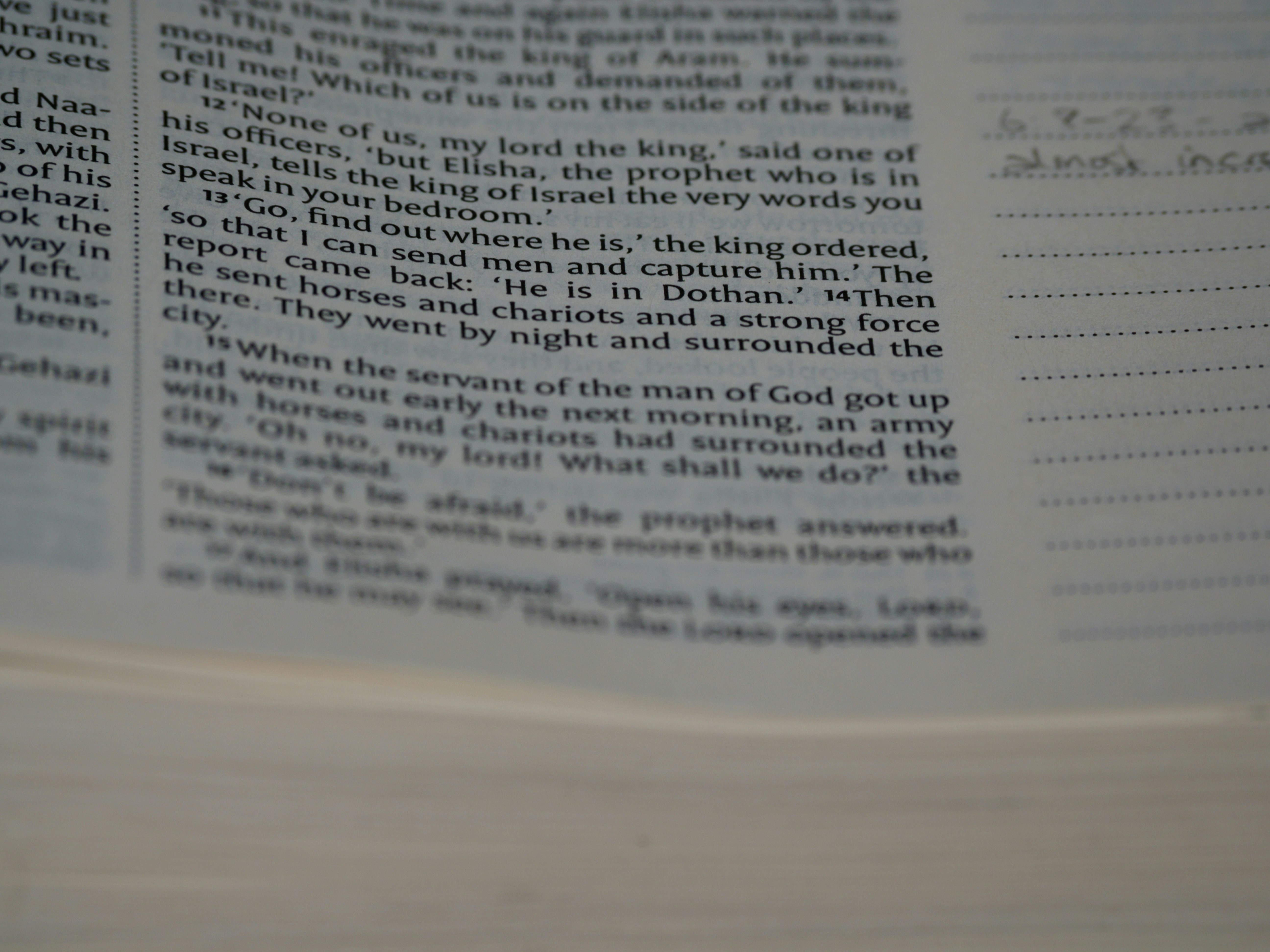 close up, bokeh, macro, blur, blurred background, close focus, bible, old testament, 2 kings, book of kings, kings, ספר מלכים‎, sêp̄er malḵîm,  hebrew bible, destruction of judah, babylon, babylonian exile, Deuteronomistic history, a history of Israel, rabbinic literature, shavuot, christian, judaism, history, text, reading, bible study, devotions, text, NIV, New International Version, type, typography, canon, christianity, holy scripture, holy bible, scripture, tanakh, nevi'im, ketuvim, septuagint,
