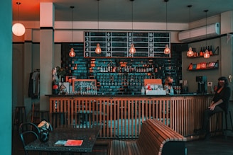 black and red wooden bar stools