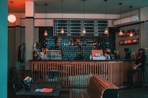 black and red wooden bar stools