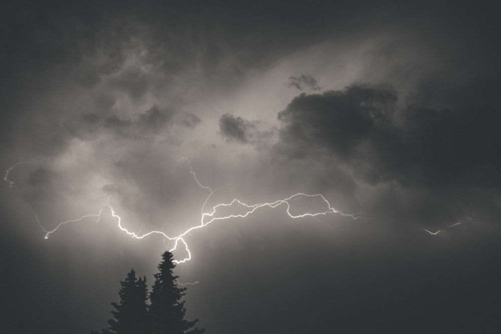 lightning strike on gray clouds