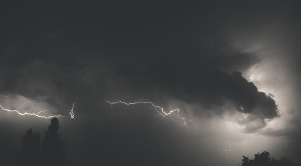 lightning strike on black sky