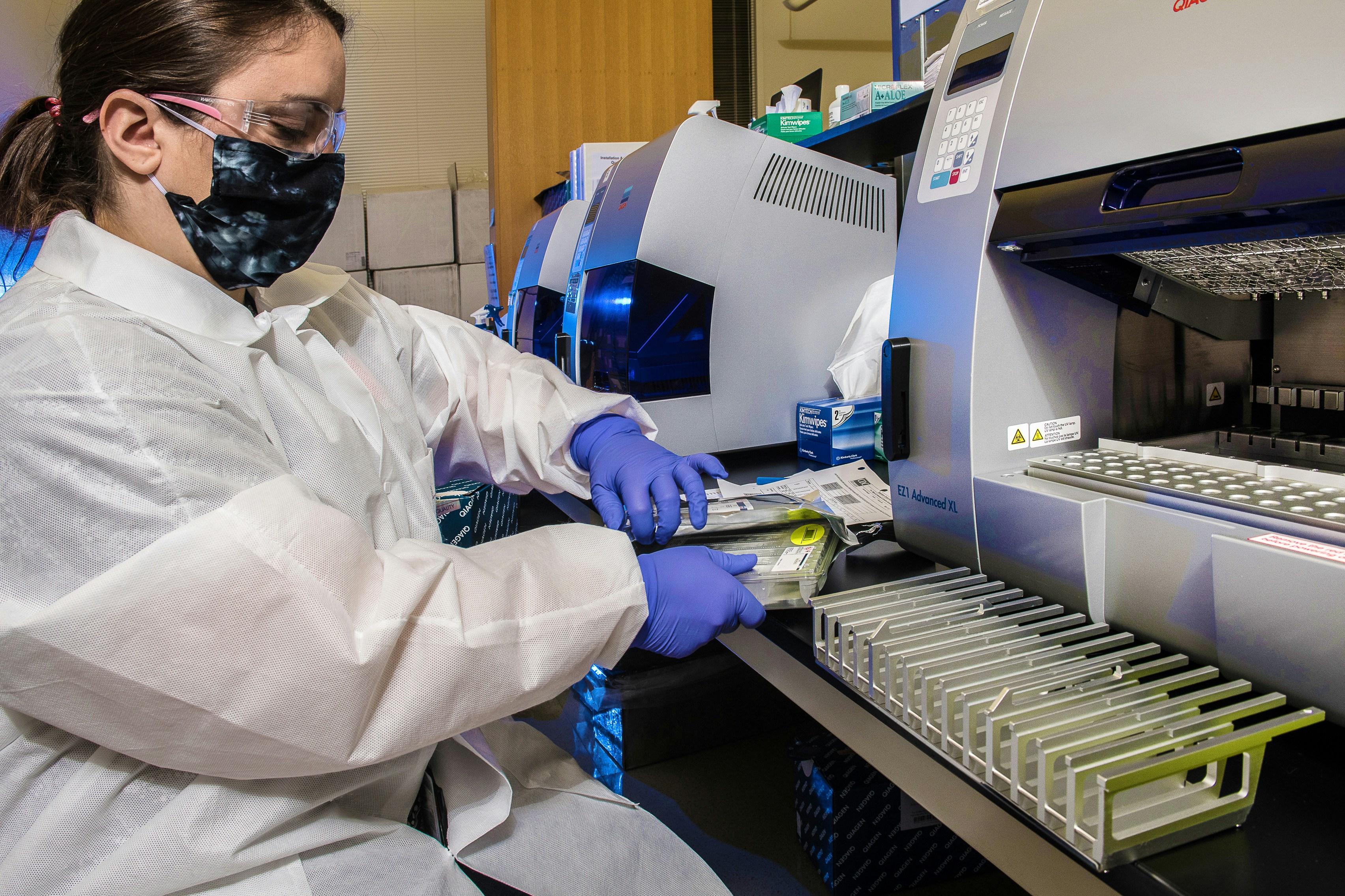 This Centers for Disease Control and Prevention (CDC) scientist was unpacking testing kits for real-time reverse transcription-polymerase chain reaction (RT-PCR) analysis of SARS-CoV-2 specimens. Millions of these test kits have been processed in the United States since February 2020, when the FDA first granted emergency use authorization for a test for SARS-CoV-2, the virus that causes COVID-19.