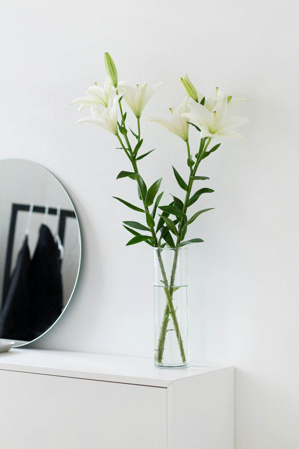 flores blancas sobre mesa blanca