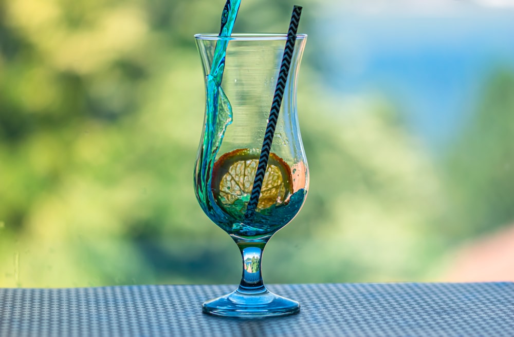 blue and yellow glass vase