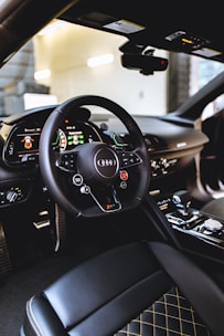 black steering wheel in car
