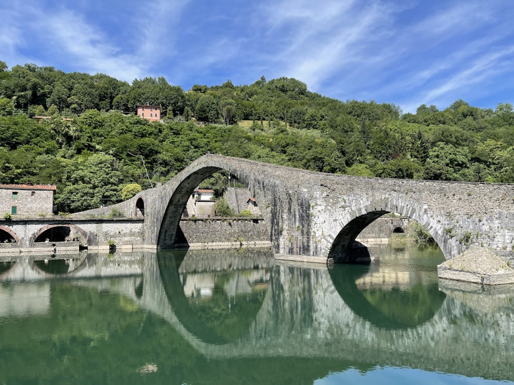 gray concrete bridge over river