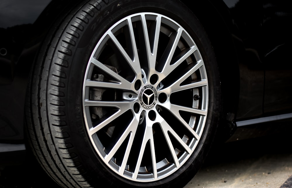 silver and black car wheel