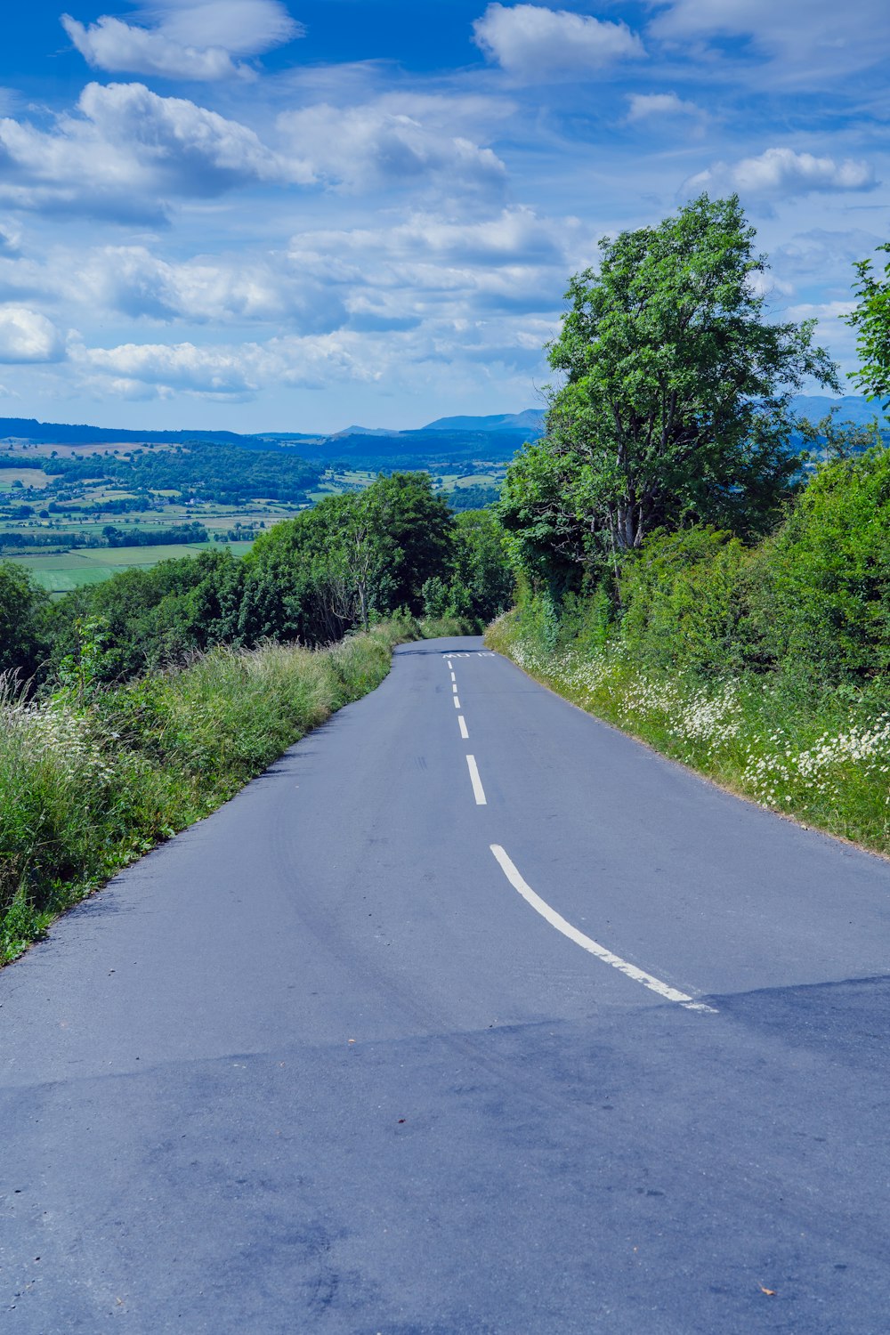 gray concrete road between green grass field under blue sky during daytime