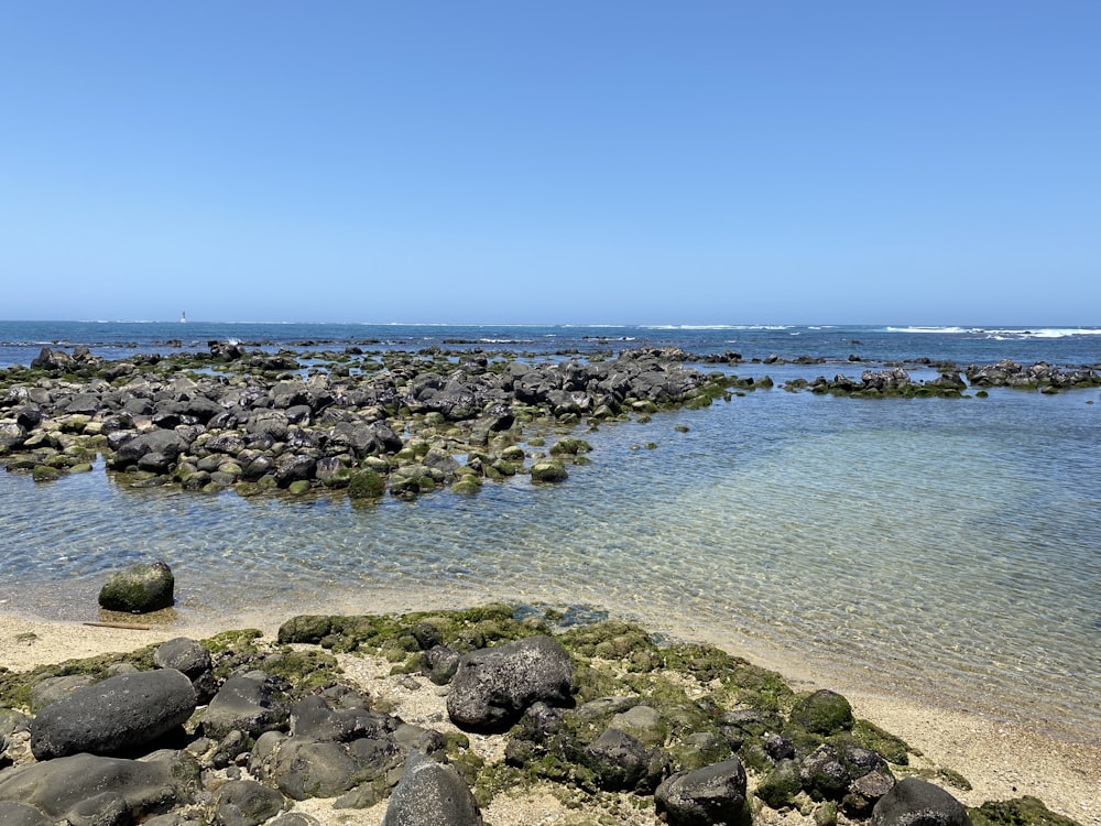 rocce grigie sulla riva del mare durante il giorno