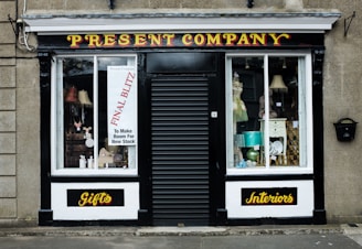 white and black store front