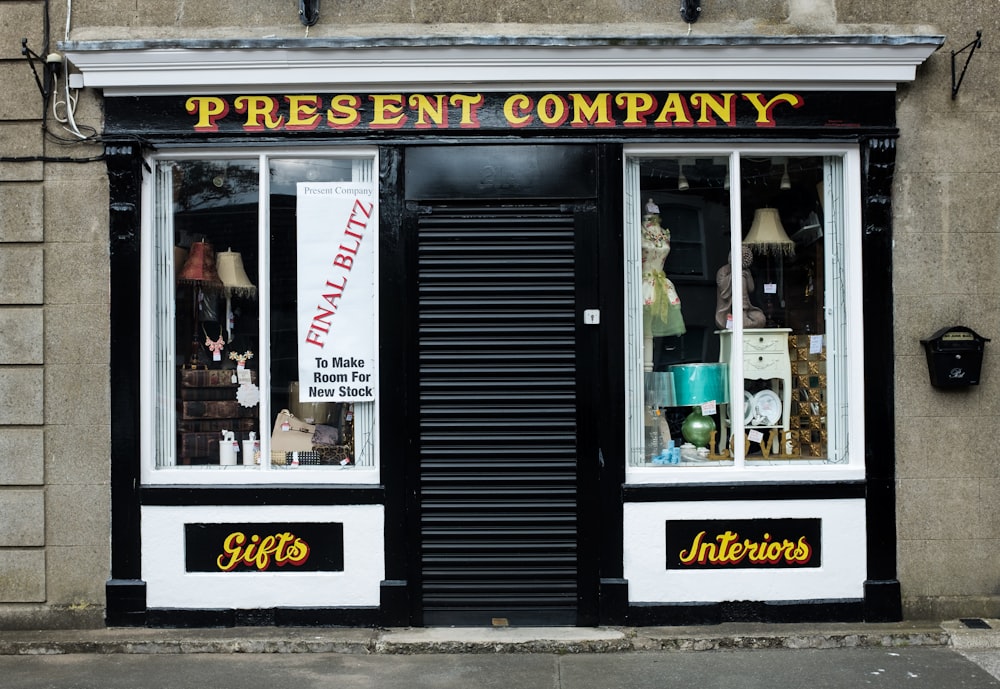 white and black store front