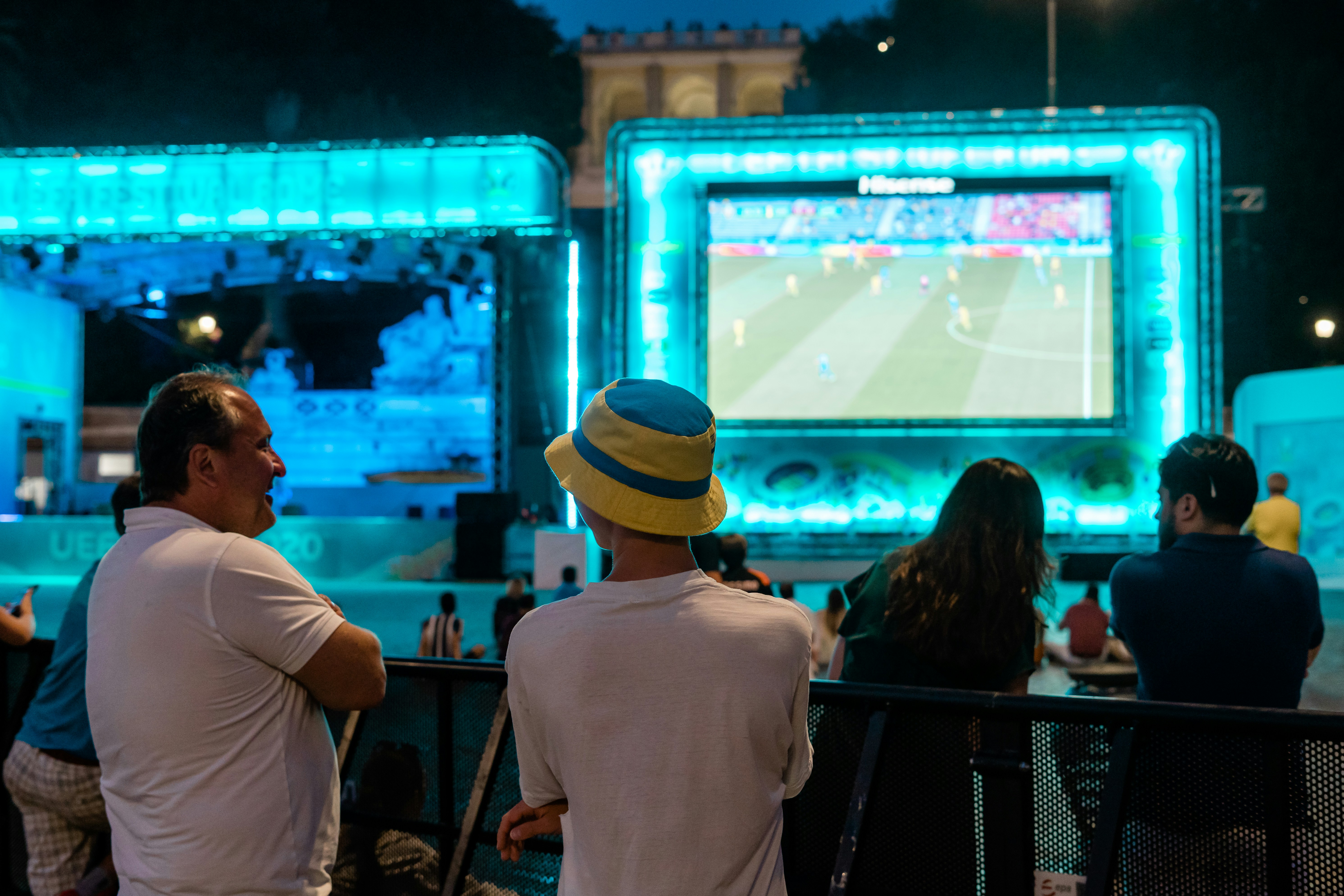 Fans watching UEFA 2021 Ukraine vs Sweden football/soccer match in Rome, Italy
