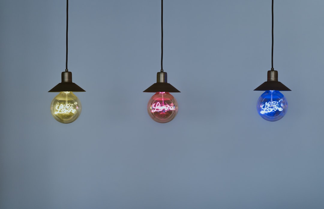 blue and yellow pendant lamps