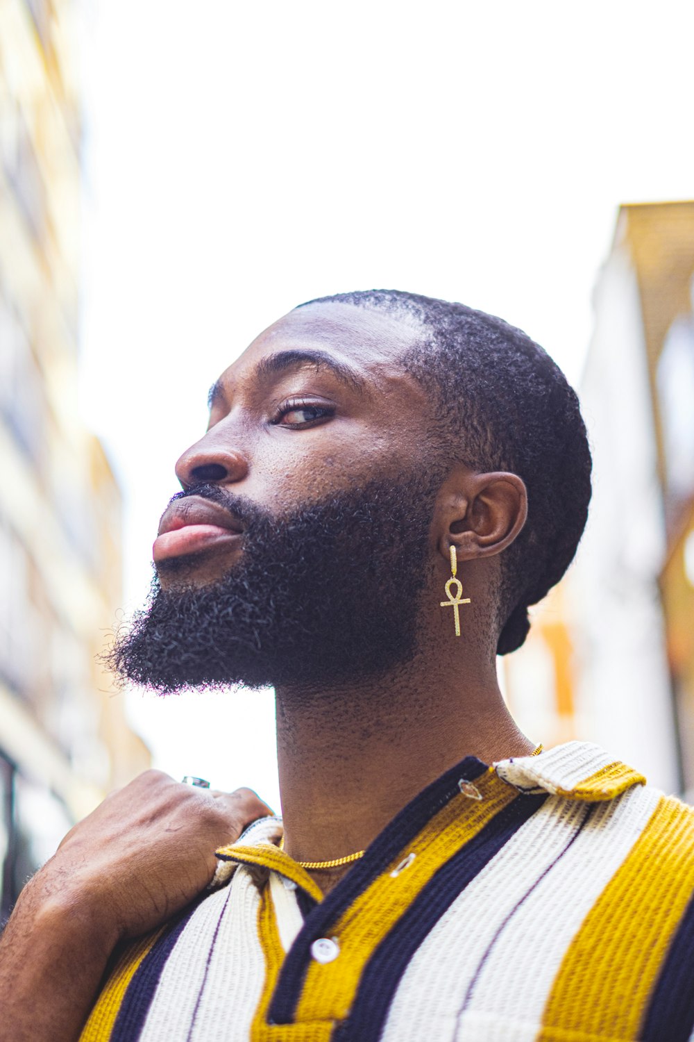 man in yellow crew neck shirt