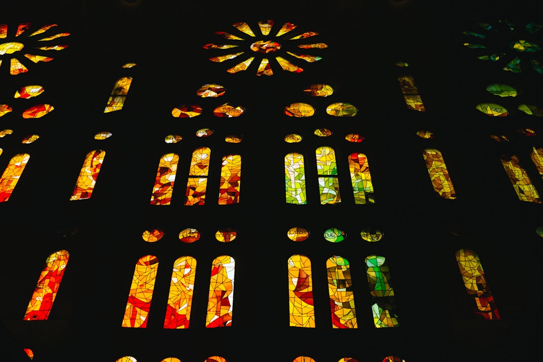 red green and yellow floral stained glass