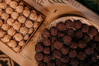 brown and black round beads in pack