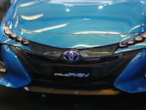 Close-up of a Toyota Prius hybrid battery undergoing diagnostic testing.