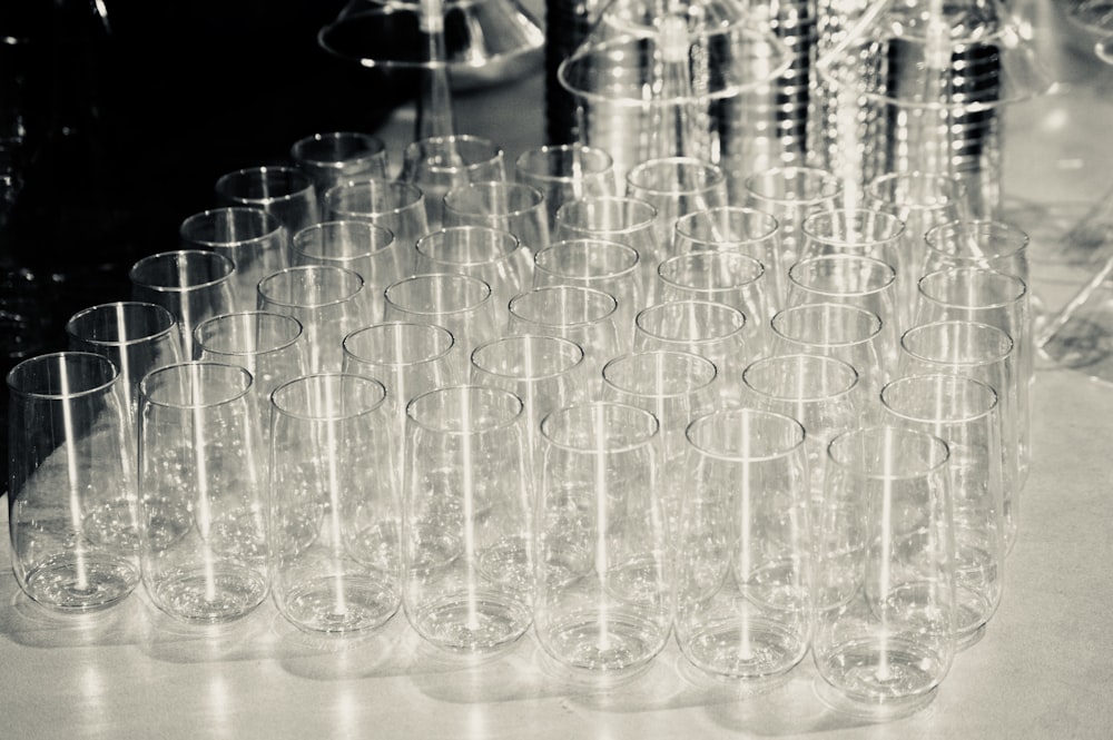 clear drinking glasses on table