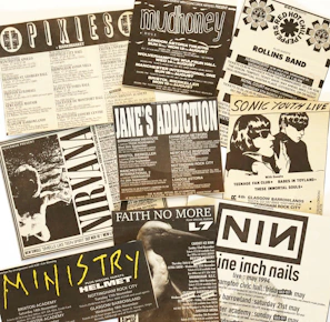 An alternative rock show flyer with a raw, hand-drawn aesthetic and vibrant tape yellow accents on a black background.