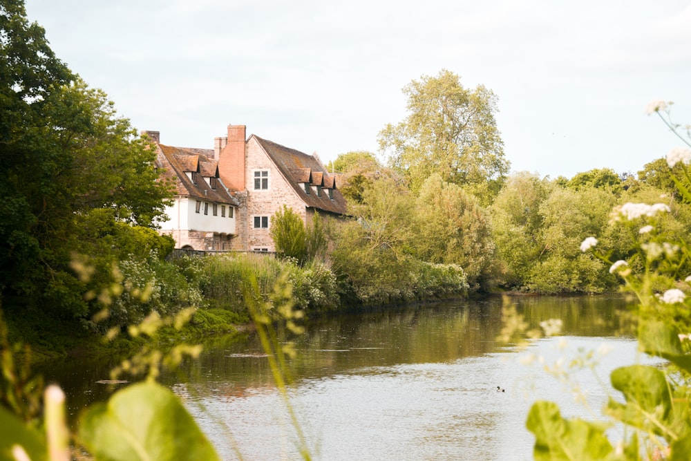 brown concrete building near green trees and river during daytime