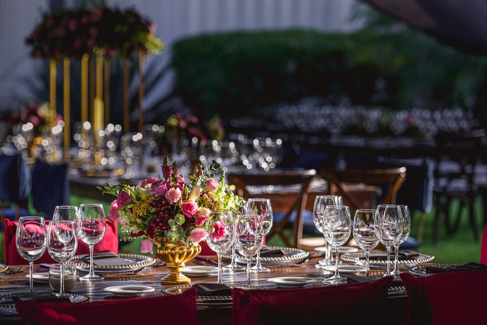 clear wine glasses on table