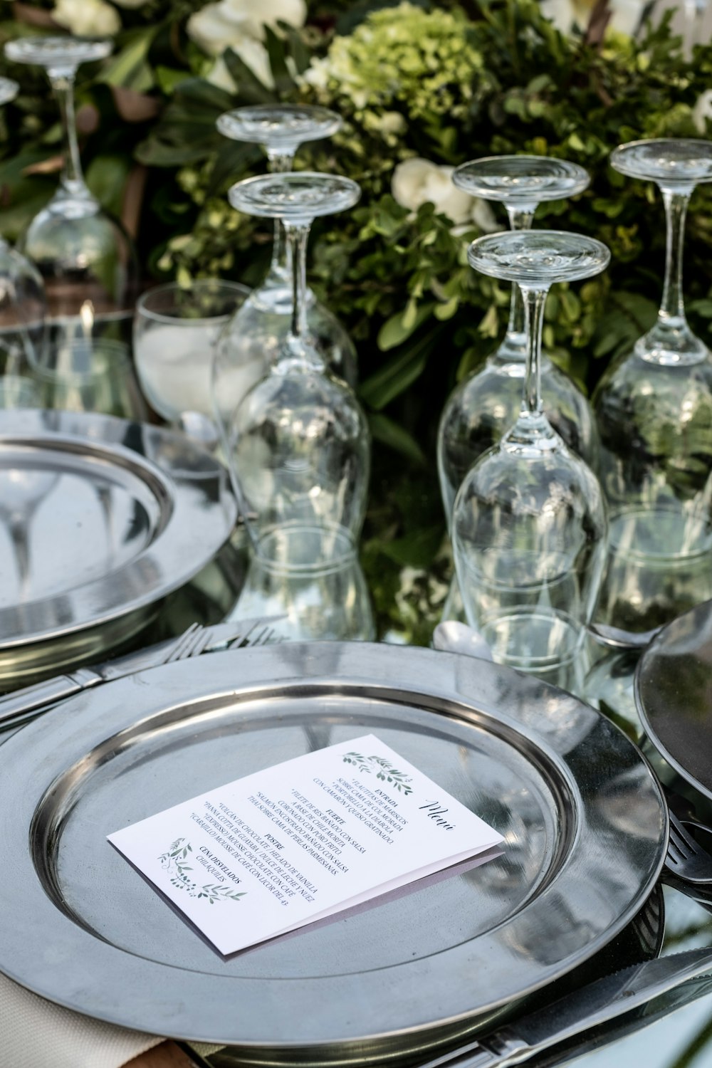 clear wine glass on stainless steel tray