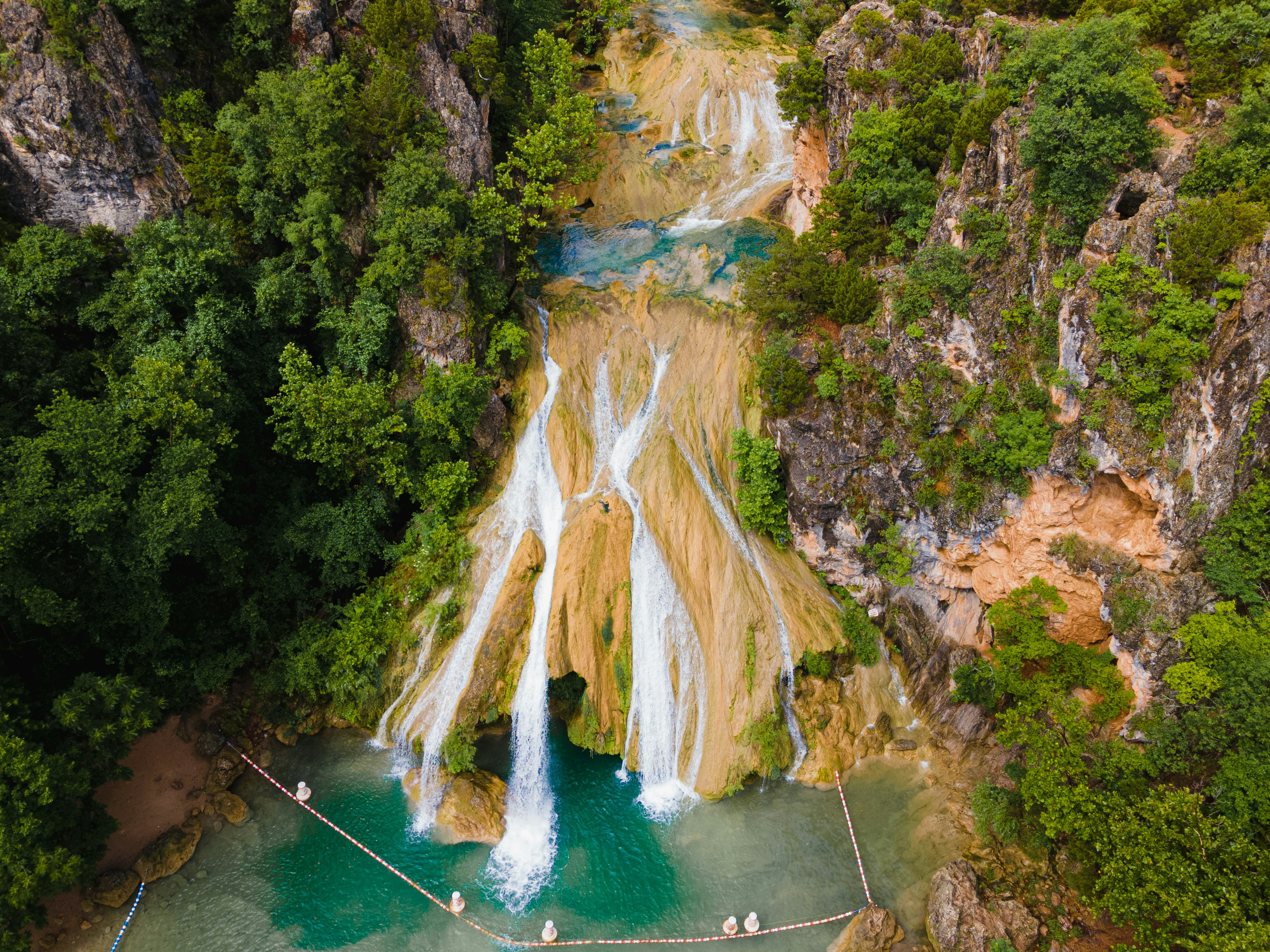 Drone photo  of Turner Falls, located within Davis, OK. 