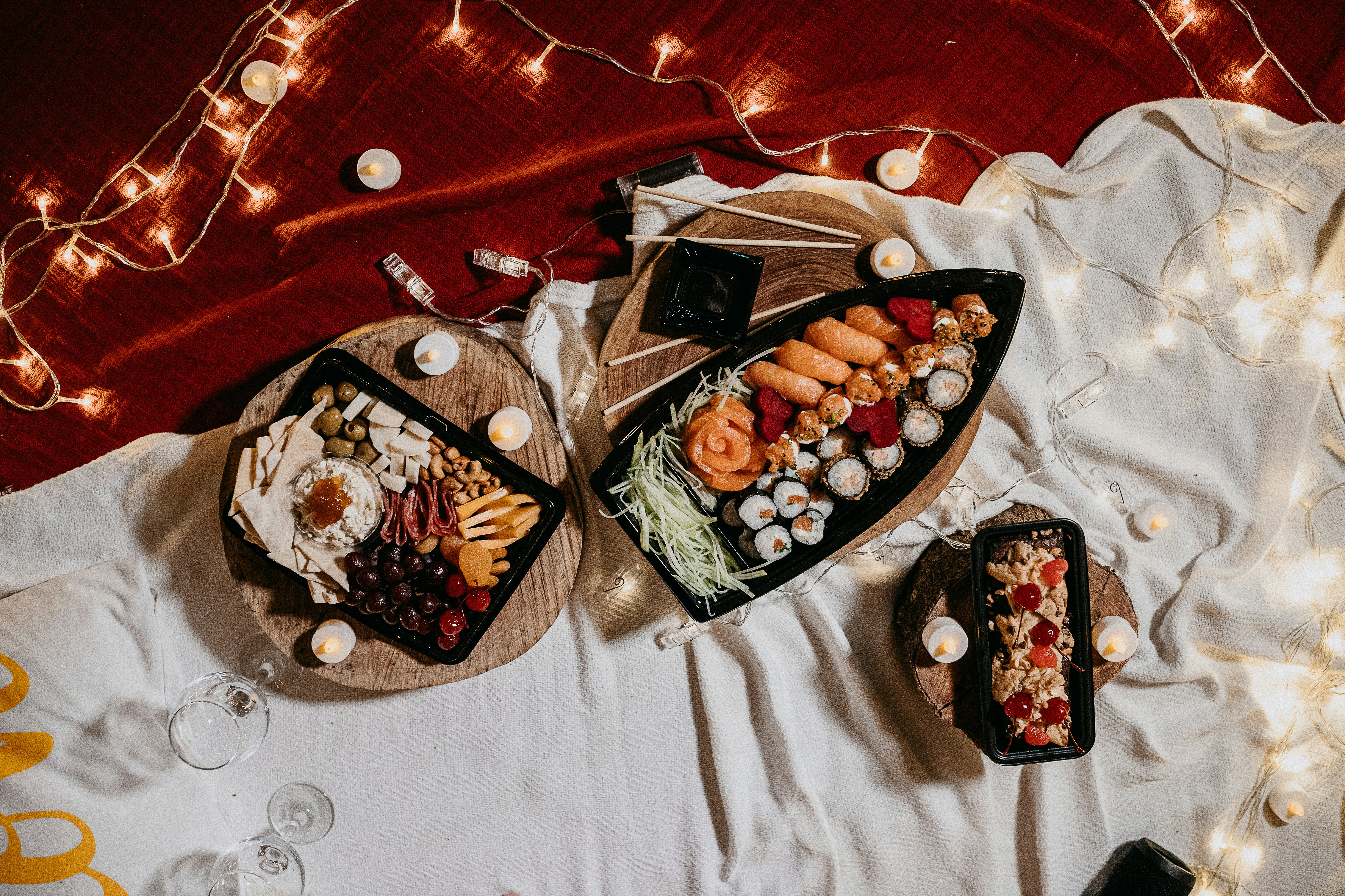 red and white floral textile