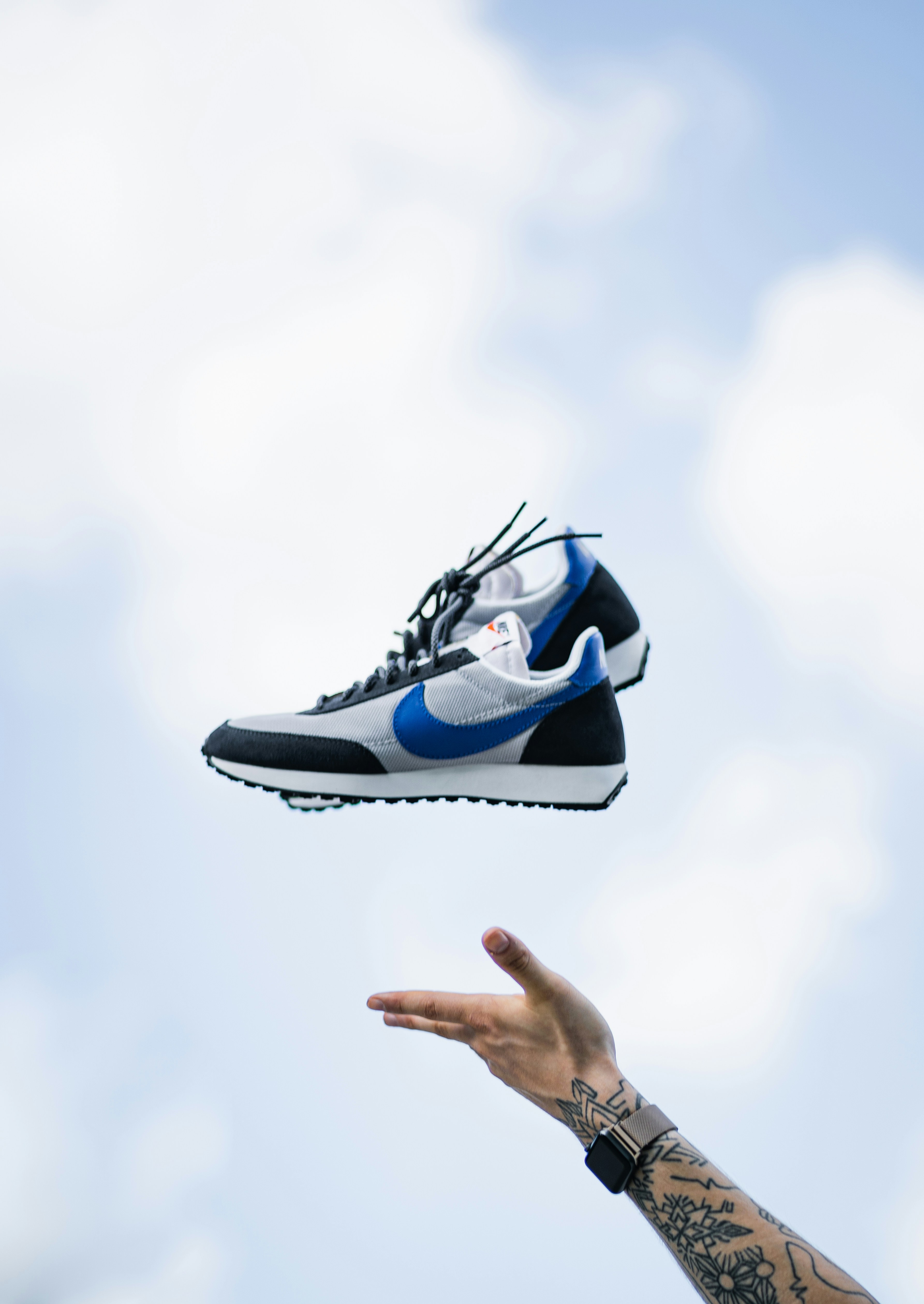 Black and white nike air jordan 1 shoes photo Free Footwear Image on