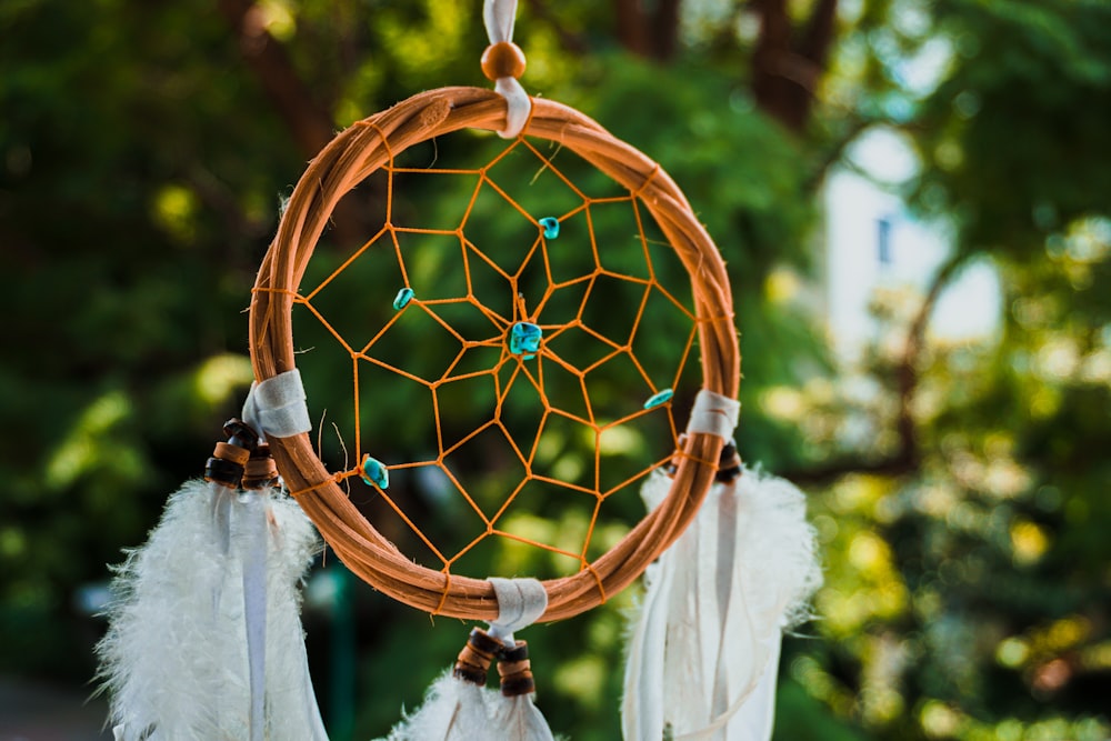 orange and white round hanging decor