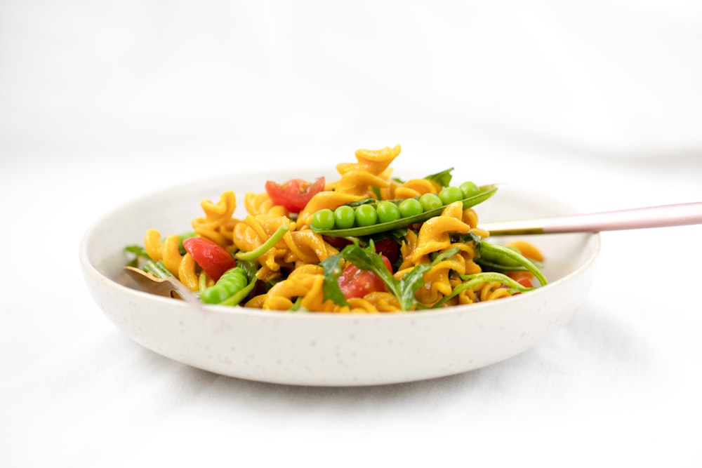 pasta dish on white ceramic bowl