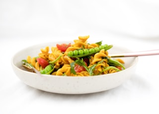 pasta dish on white ceramic bowl