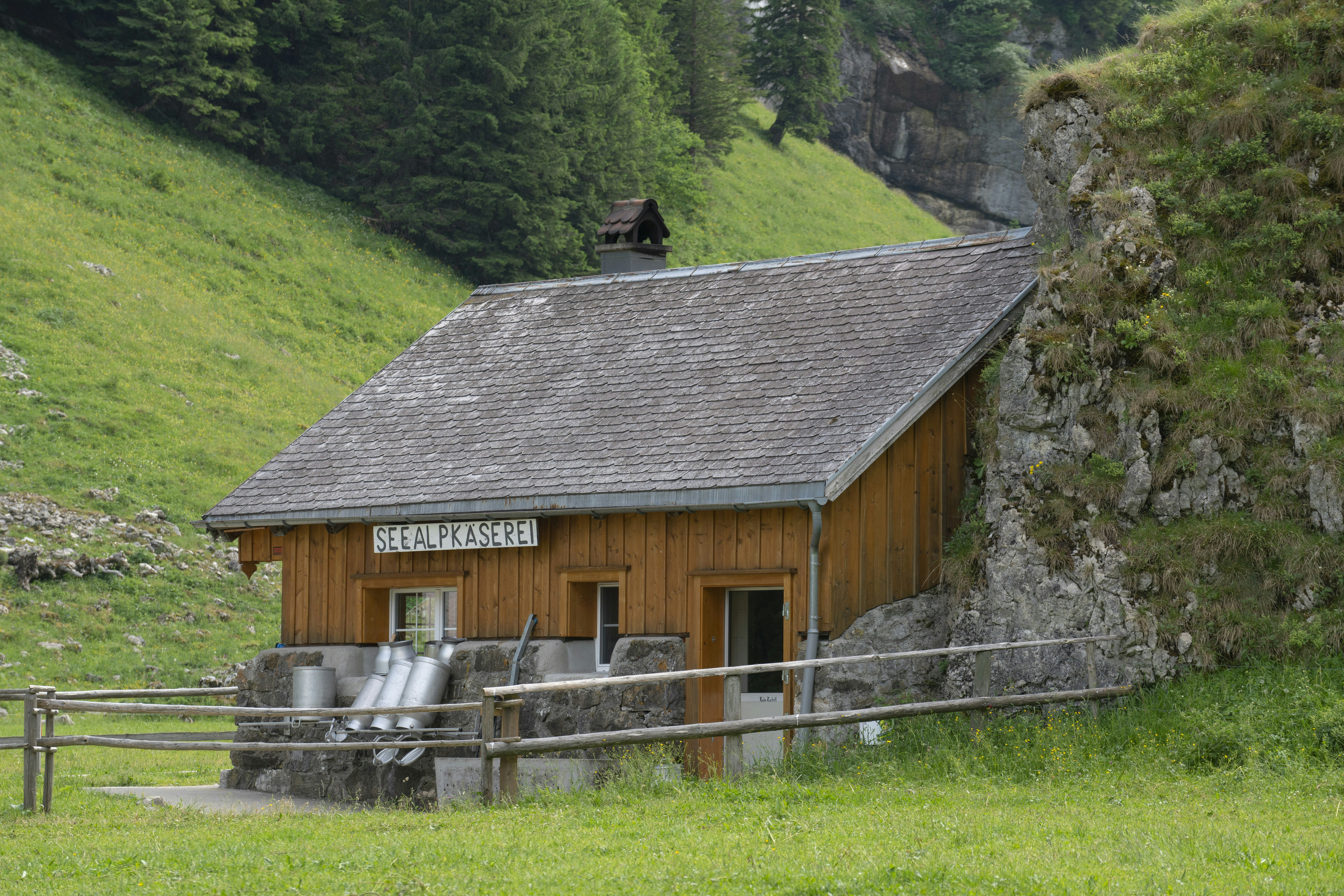 brown wooden house on green grass field during daytime
