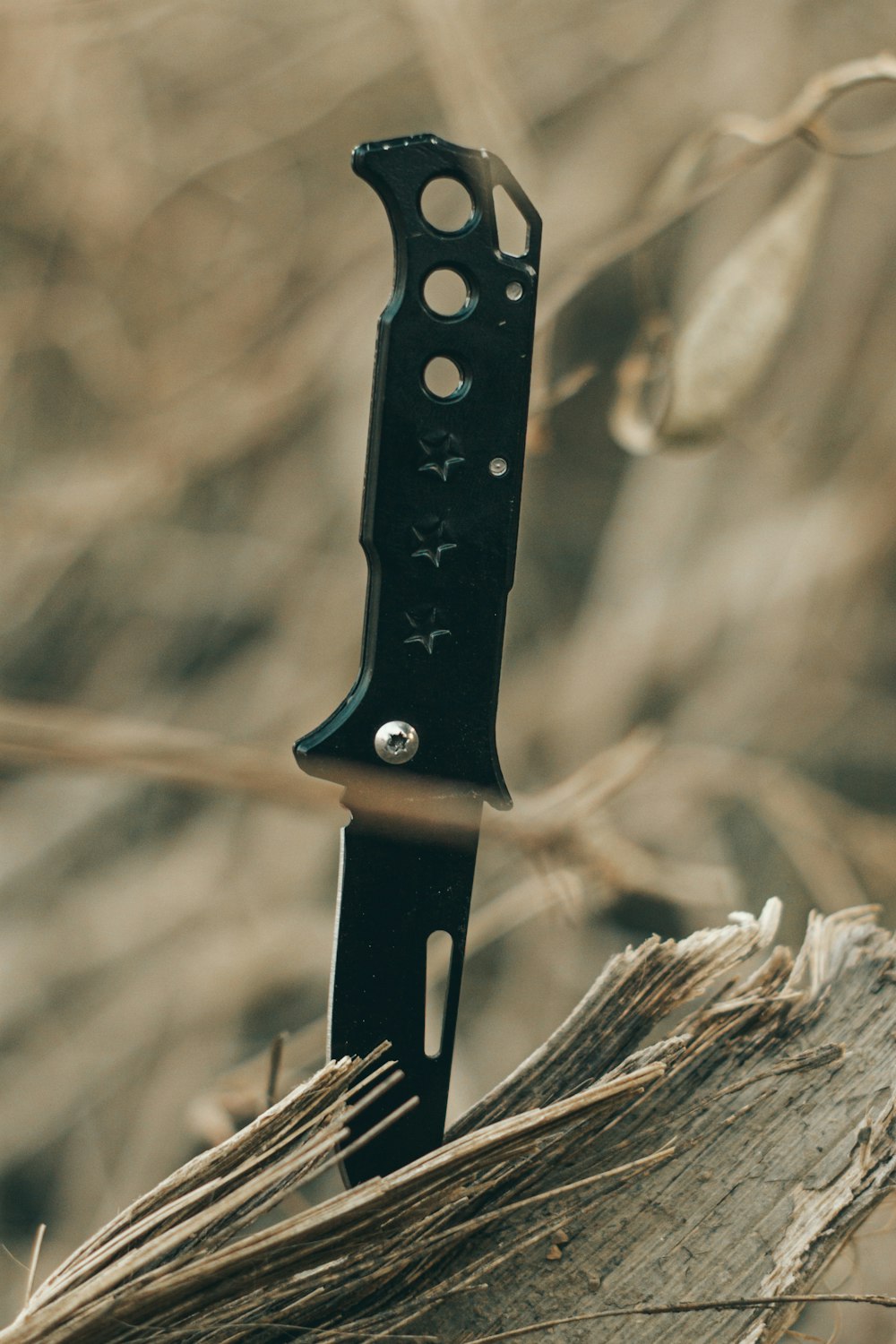 black and silver knife on brown dried leaves