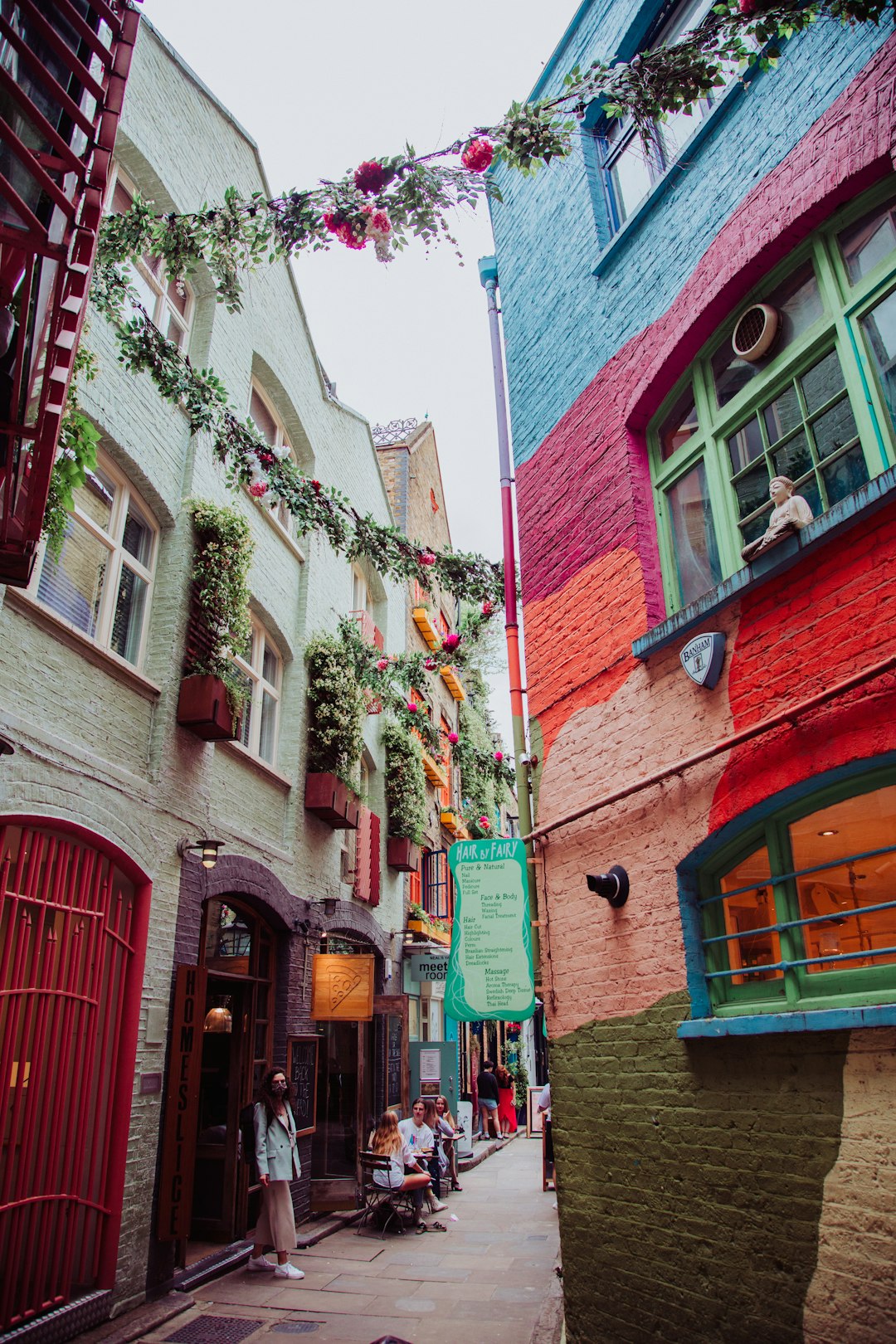 red brick building with green door