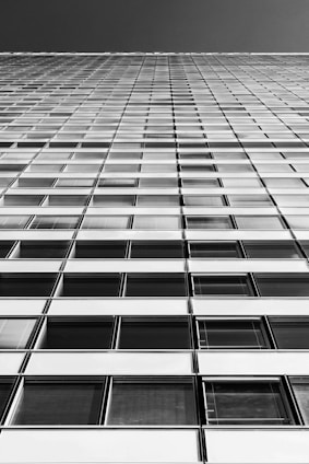 white and black glass building