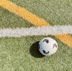 white and black soccer ball on green grass field