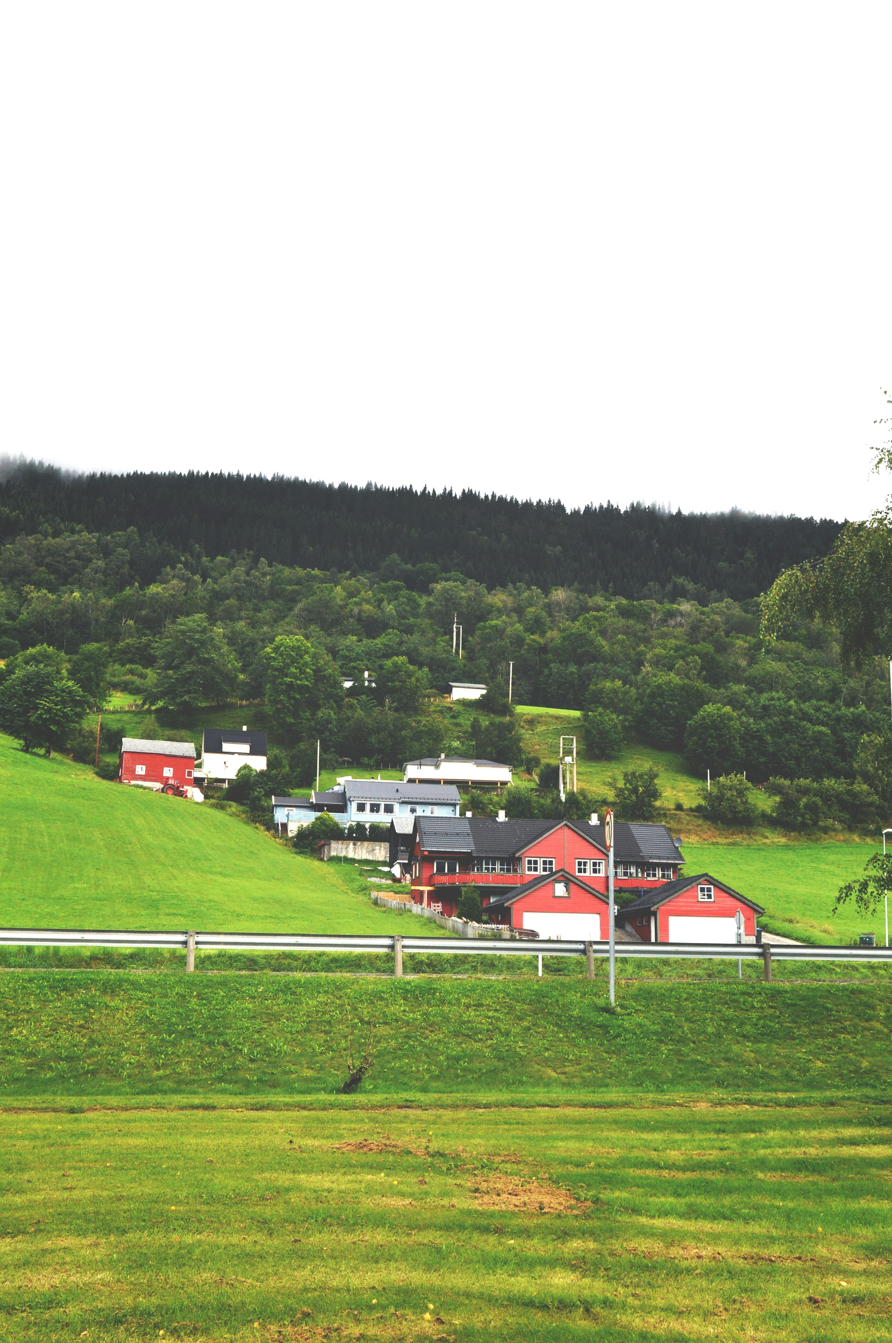 Rot-Weißes Haus auf grünem Grasfeld