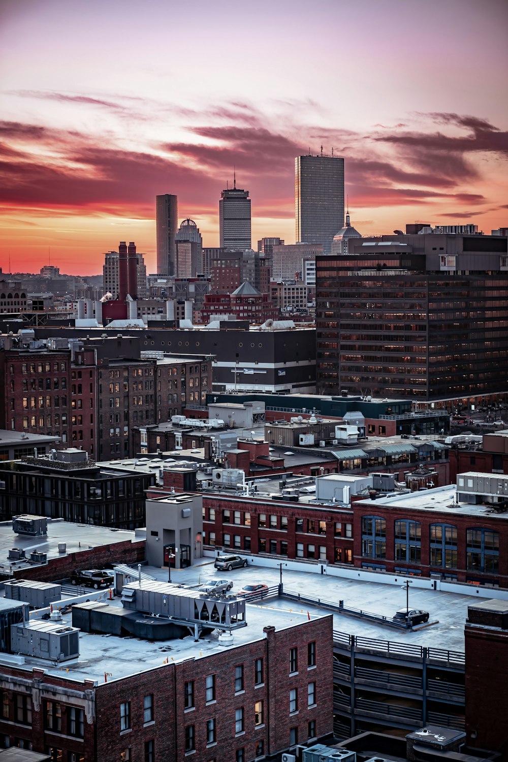 high rise buildings during sunset