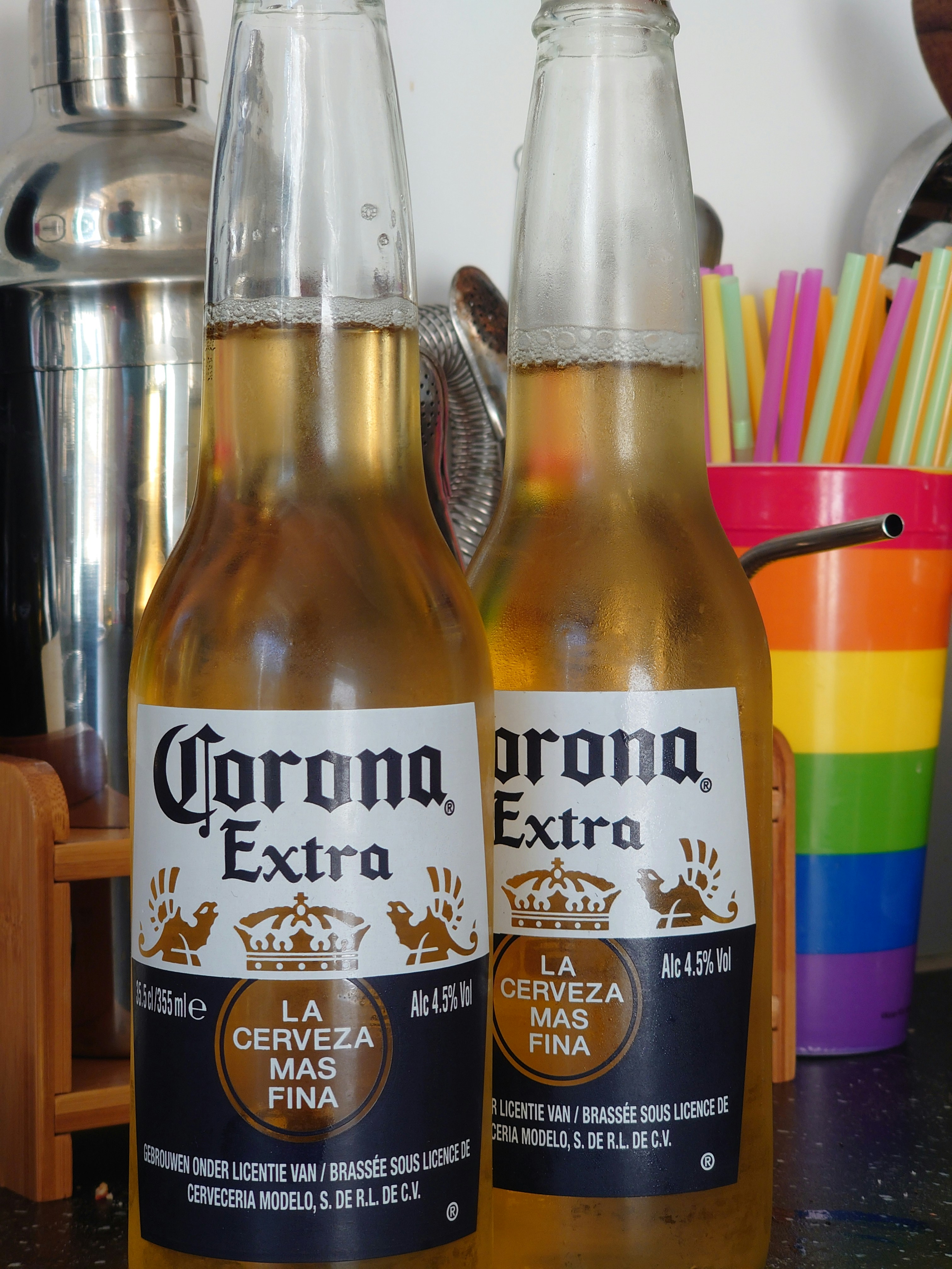corona extra beer bottle on table