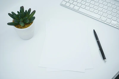 A clean and functional workspace with organized office supplies and minimal clutter.
