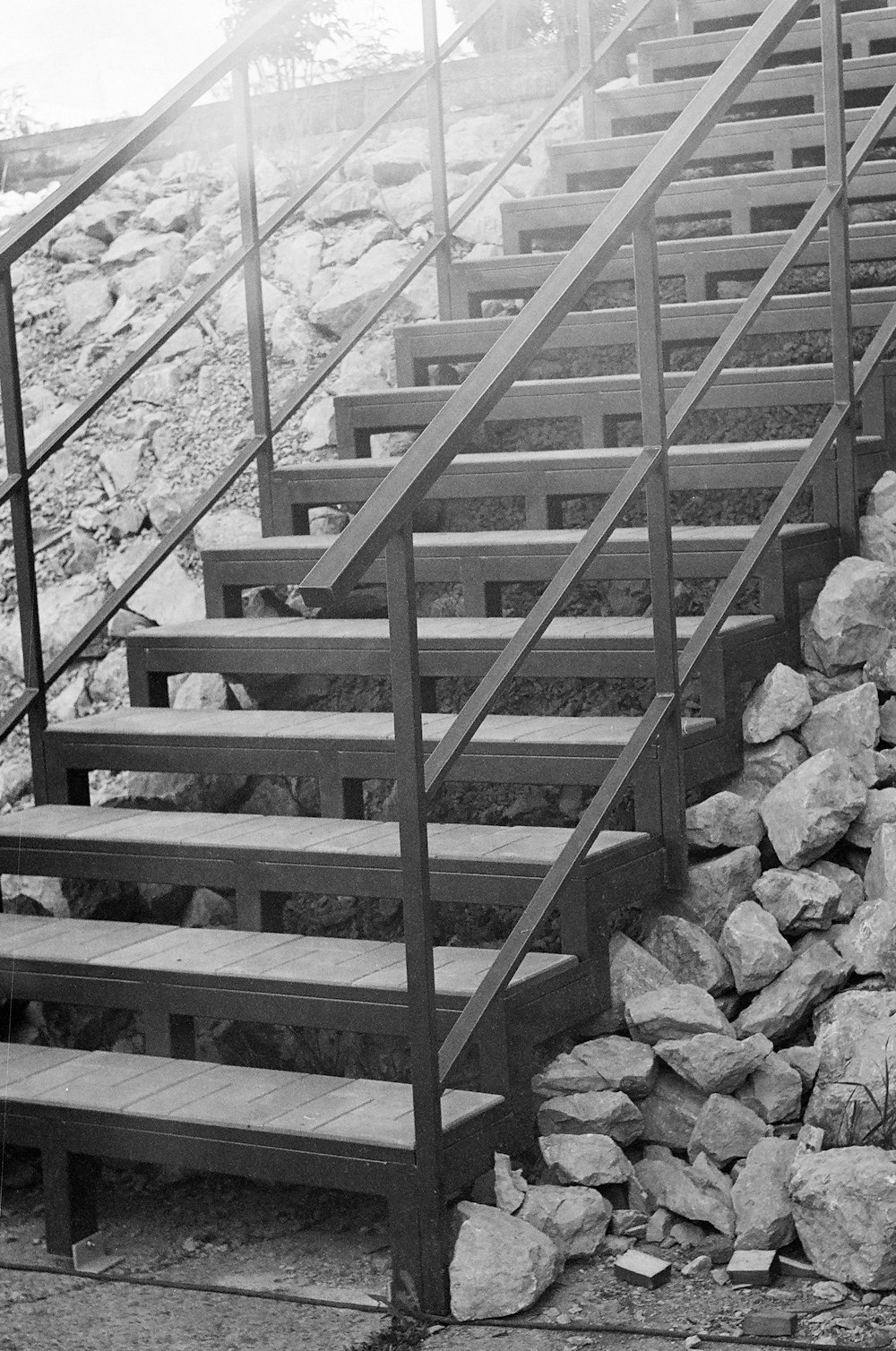 gray concrete staircase with gray stones