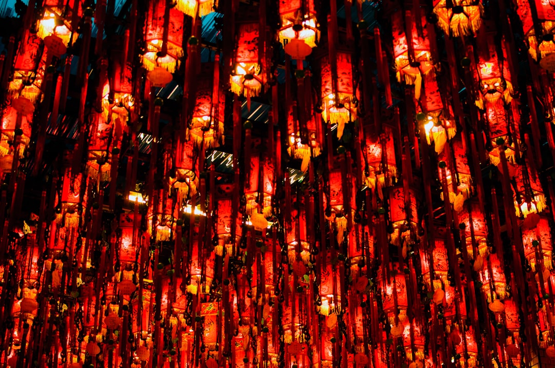 red blue and yellow chinese lanterns